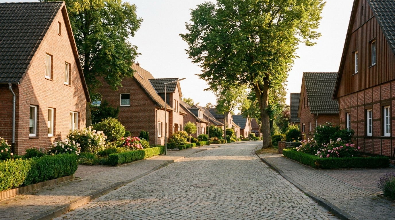Sonnige Wohnstraße im Rhein-Kreis Neuss